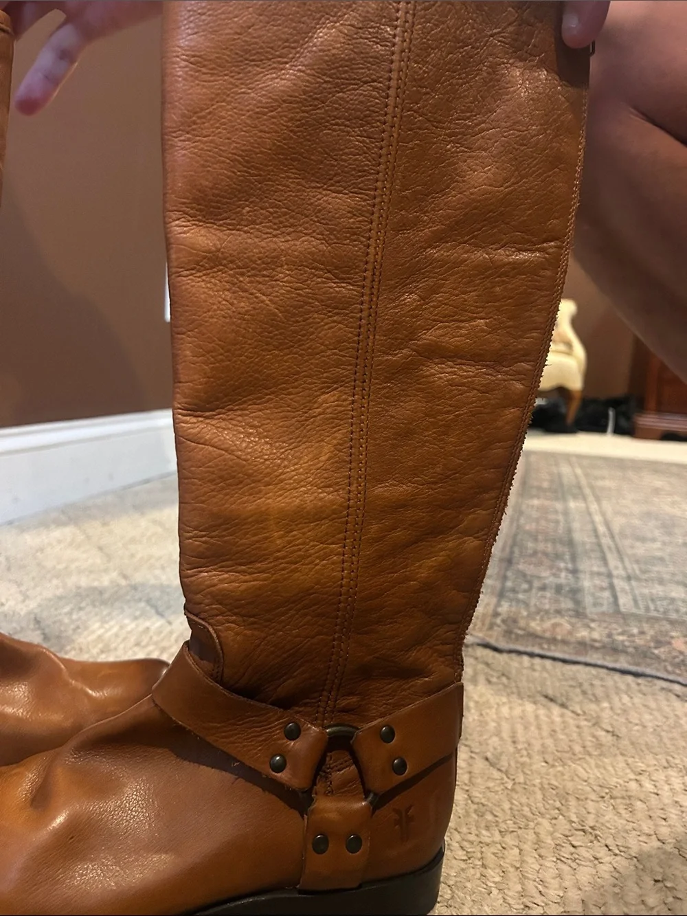 Frye Tall Cognac Leather Harness Riding Boots